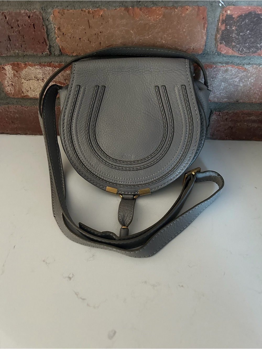Chloe Marcie saddle bag in grey leather